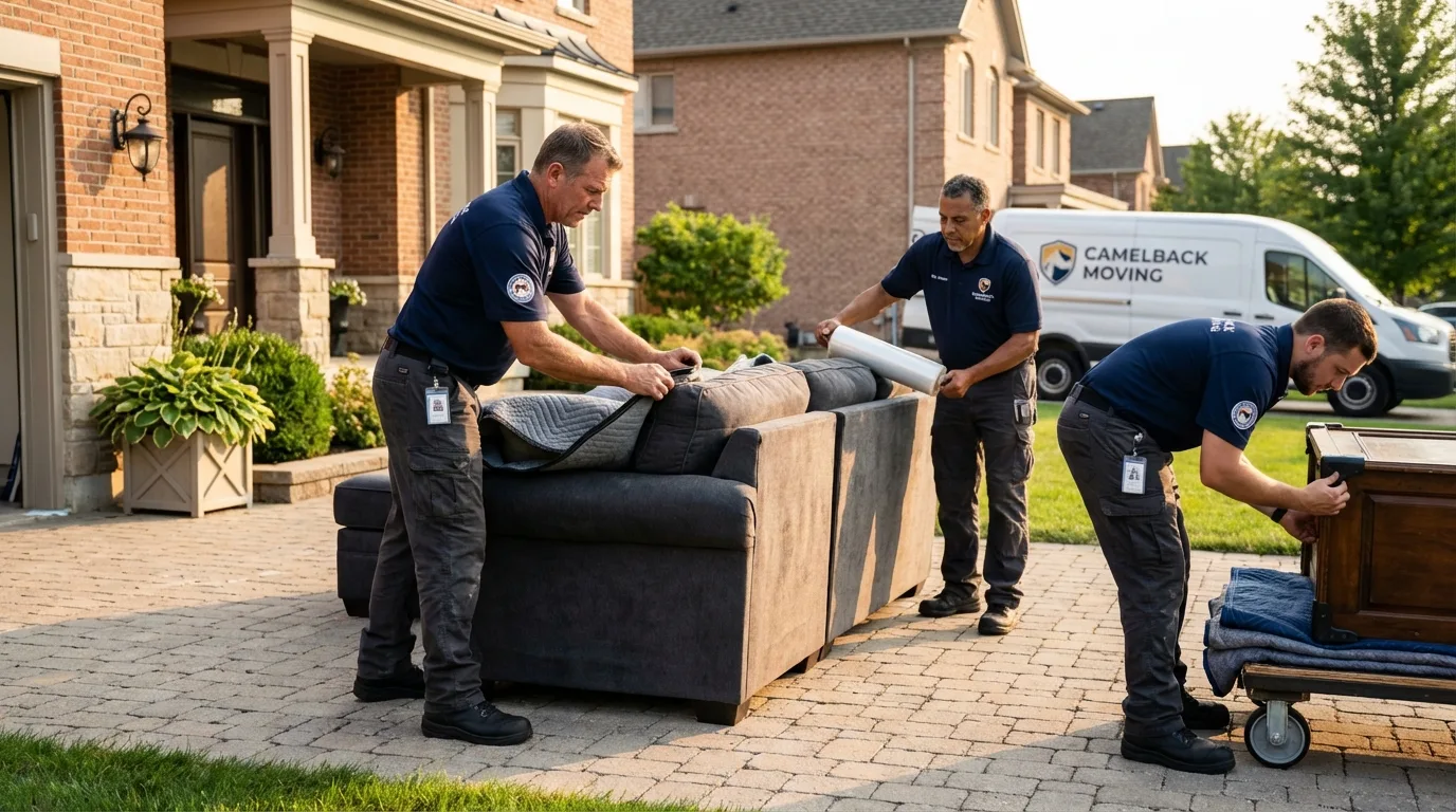 Large estate moving crew wrapping furniture in Washburn, IL